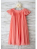 Coral Pleated Chiffon Knee Length Flower Girl Dress